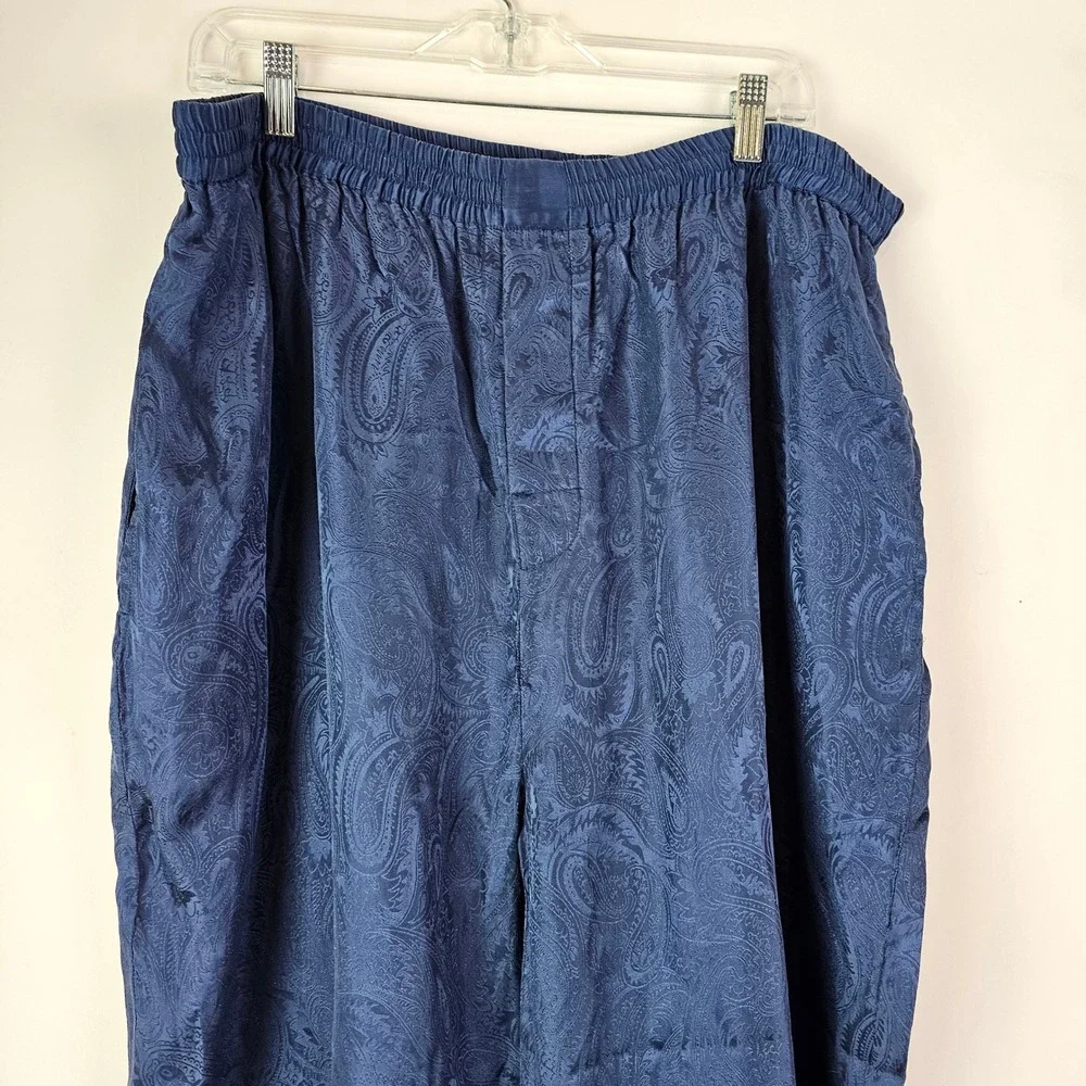 Lord & Taylor Mens Navy Blue 100% Silk Paisley Jacquard Pajama Pants XL Lounge